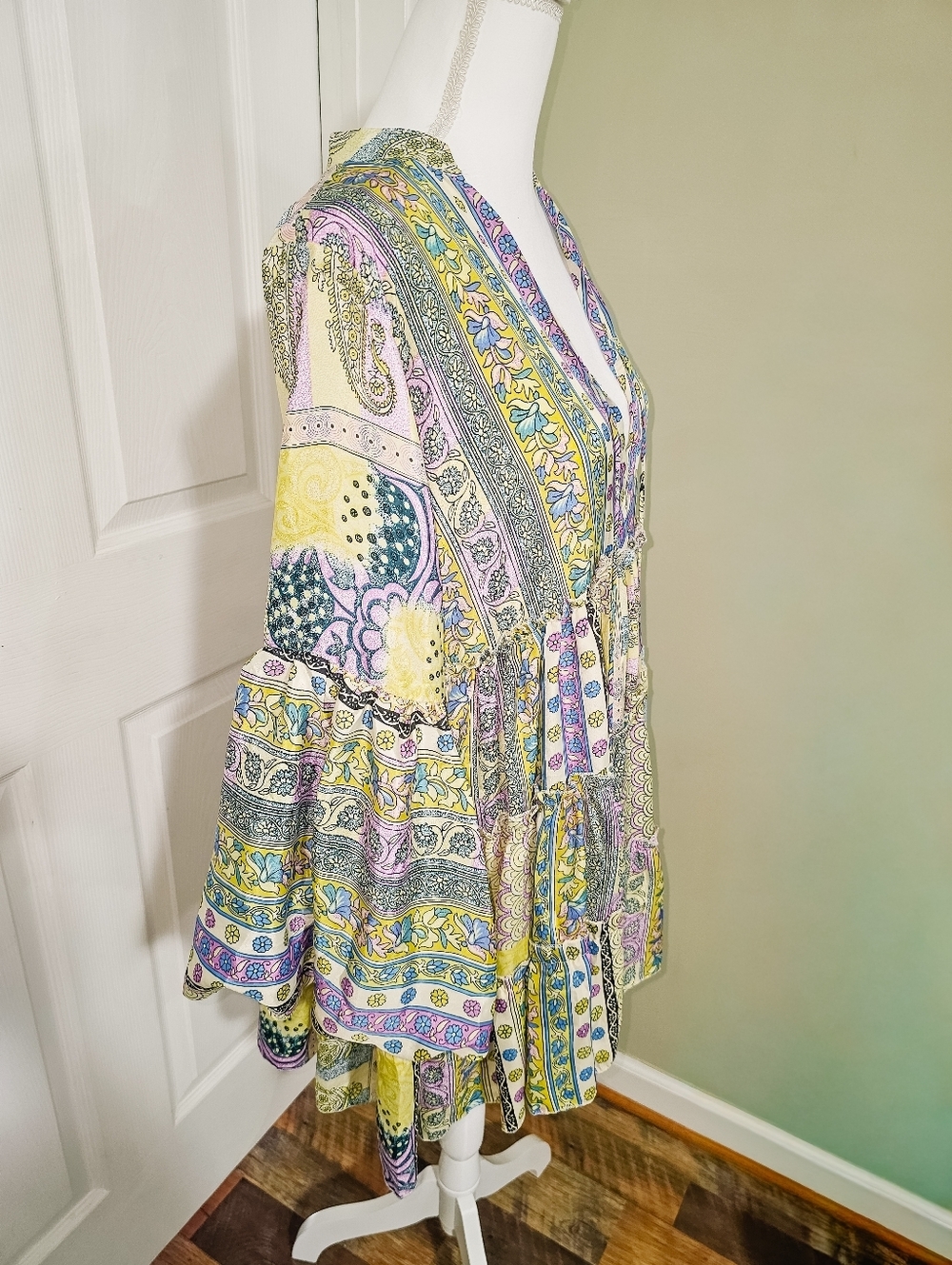 Zury Silk Blend Patchwork Paisley Tunic Boho Resort Cover Up Tassel Free Size - Picture 7 of 11